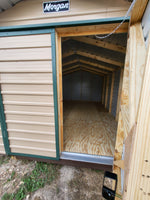 10 x 16 Steel Peak Storage Shed in Tan with Green Trim