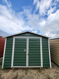 10 x 20 Steel Green Peak Storage Shed with White Trim