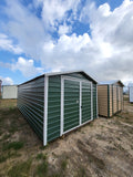 10 x 20 Steel Green Peak Storage Shed with White Trim