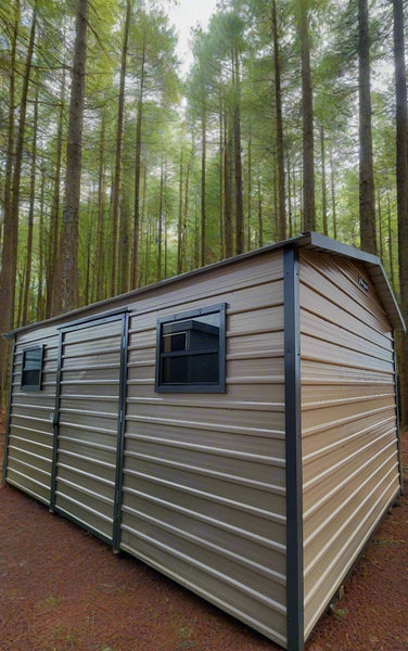 10x16 Beige Steel Storage with Two Windows and Center Door