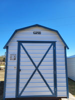 08 x 10 White Steel Barn with Blue Trim *Shiner Lot* 25% OFF!