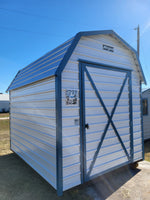 08 x 10 White Steel Barn with Blue Trim *Shiner Lot* 25% OFF!