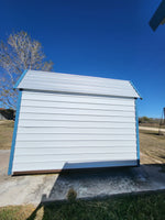 08 x 10 White Steel Barn with Blue Trim *Shiner Lot* 25% OFF!