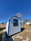 08 x 10 White Steel Barn with Blue Trim *Shiner Lot* 25% OFF!