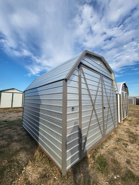 12 x 12 Grey Steel Classic Morgan Barn with Double Doors & Window