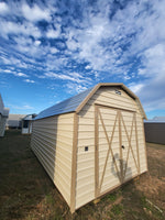 06 x 06 Steel Storage Shed in Tan Siding and Green Trim