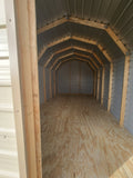 06 x 06 Steel Storage Shed in Tan Siding and Green Trim