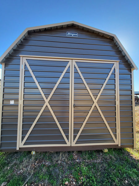 12 x 12 Dark Grey Morgan Barn with Double Doors and Tan Trim