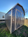 12 x 12 Dark Grey Morgan Barn with Double Doors and Tan Trim