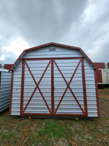 12 x 16 Steel Morgan Barn with Double Doors and Rust Trim