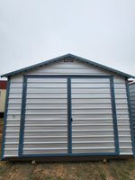 12 x 16 Double Door Peak Storage in Galvalume with Blue Trim