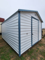 12 x 16 Peak White Steel with Blue Trim, Single Door, and Window