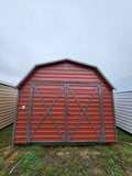 12 x 16 Classic Morgan Barn in Red Steel with Double Doors