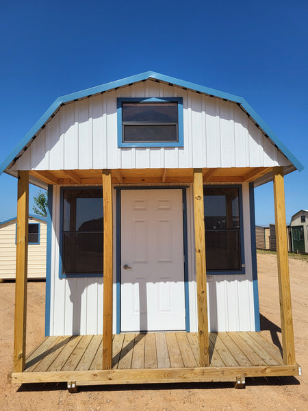 10 x 20 Barn w/ Porch, Loft, Shelves and Back Window