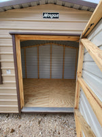07x16 Tan Steel with Brown Trim, Center Door, and Two Windows
