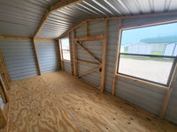 07x16 Tan Steel with Brown Trim, Center Door, and Two Windows