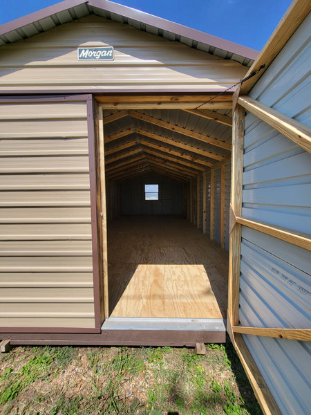 14x32 Steel Tan Siding and Brown Trim and 7' Studs