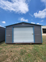 16x32 Roll-Up Door Steel Dark Grey & Light Blue Trim Storage/Garage