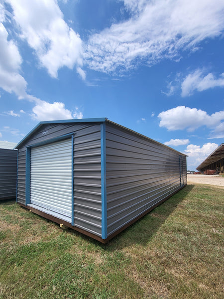 16x32 Roll-Up Door Steel Dark Grey & Light Blue Trim Storage/Garage
